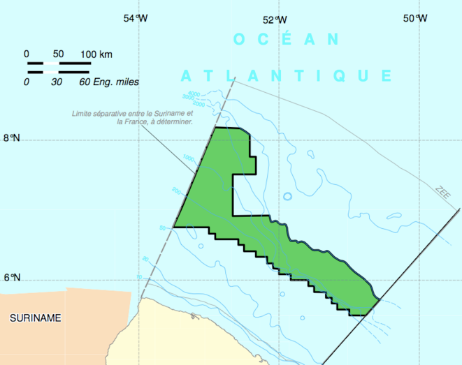Carte des permis de Guyane Maritime. Carte des permis de Guyane Maritime.